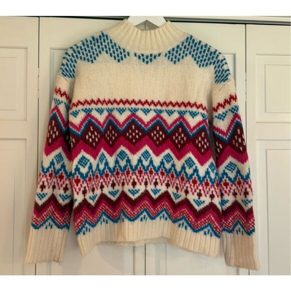 Loft colorful fairisle cozy mock neck sweater small - Picture 3 of 9